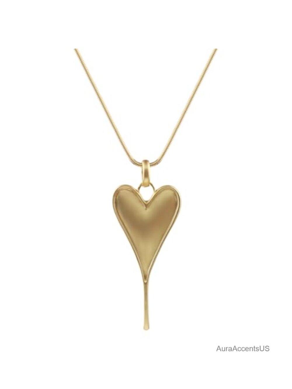 Long Heart Necklace Snake Chain 14K Gold Plated Layered Y Pendant